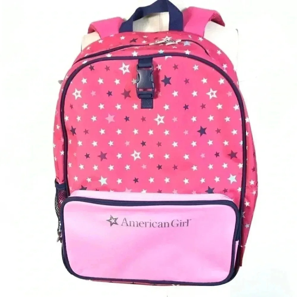 American Girl Pink Star Print Backpack | Full Size School Bag Bookbag Kidcore